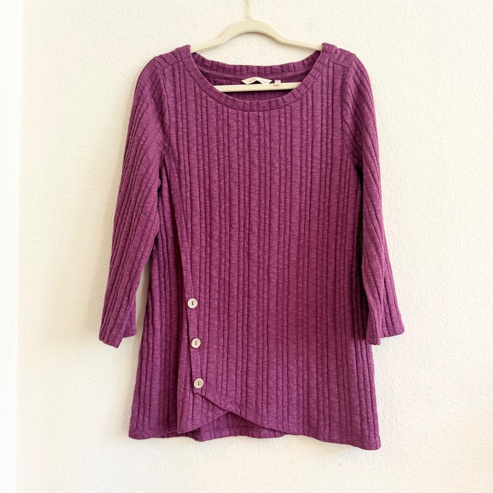 Soft‎ Surroundings Purple Ribbed Asymmetric Button Tunic Top Womens Medium
